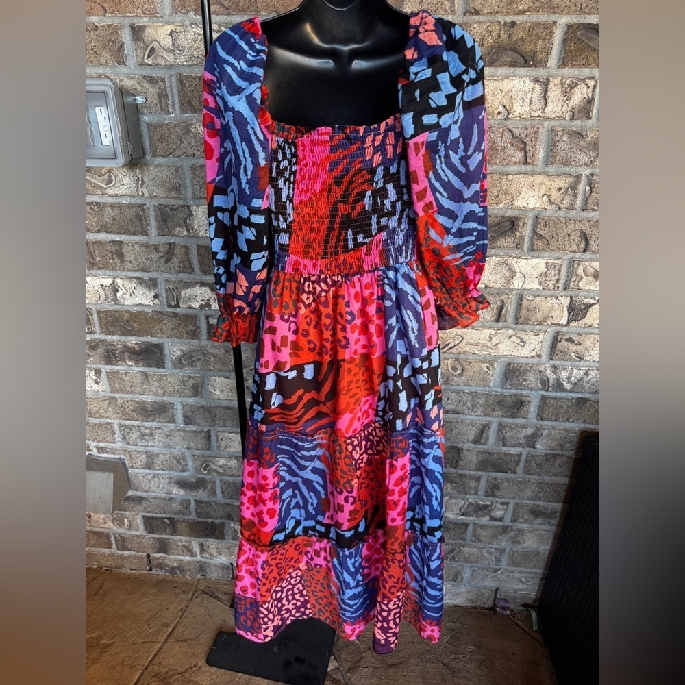 J.Marie The Jade Square Ruched Midi Dress - Multi Size XS - Picture 7 of 9